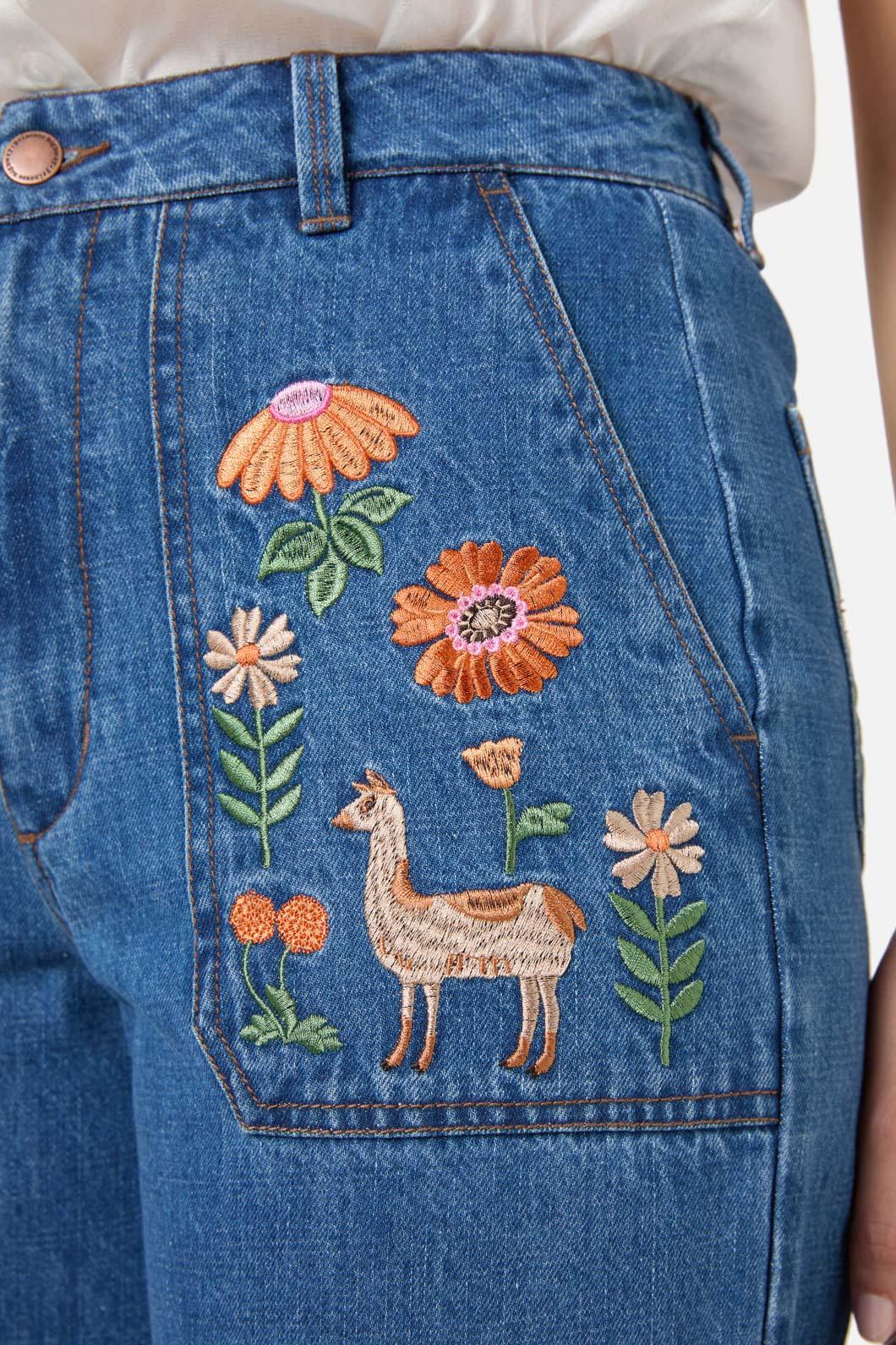 Llama Embroidered Denim Jean - Image 6